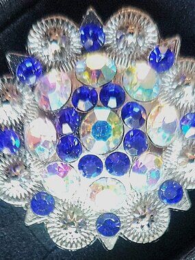 SCARF SLIDE Concho with BLUE & AB stones SILVERTONE NEW by Ornaments Collection